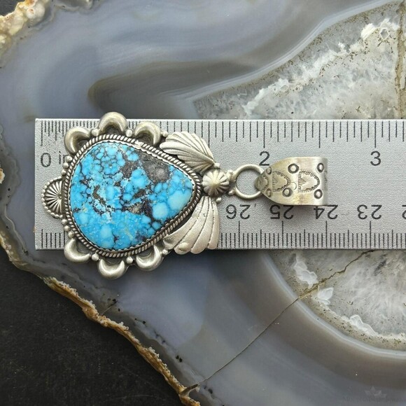 Sterling Silver Southwestern Style Wide Teardrop Kingman Turquoise Pendant - Picture 10 of 10